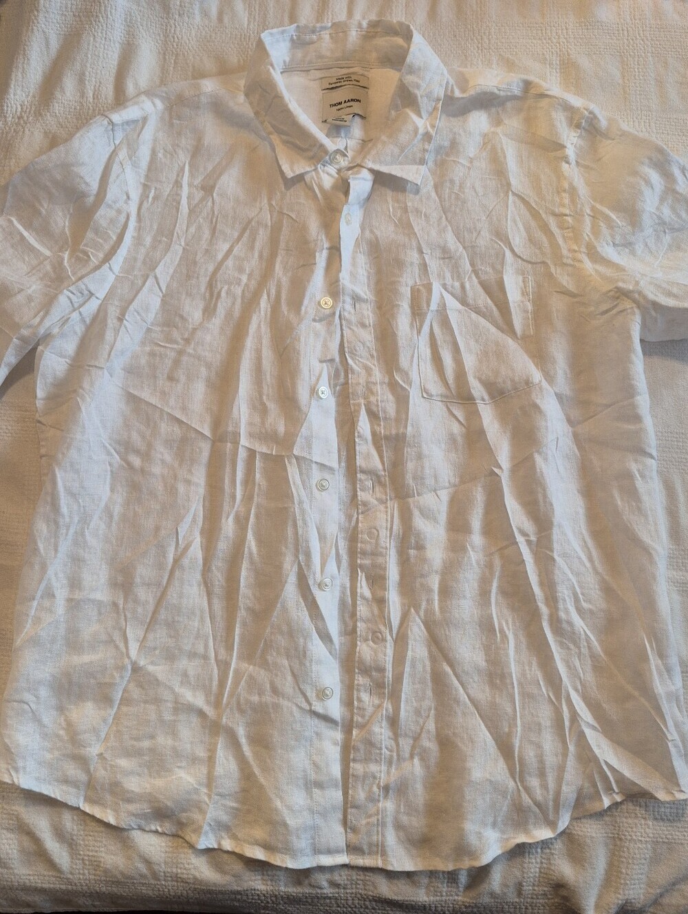 Thom Aaron men's XXL white 100% linen short sleeve button up shirt NWOT